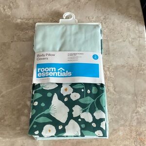 Room Essentials Teal and White Floral Body Pillow Covers